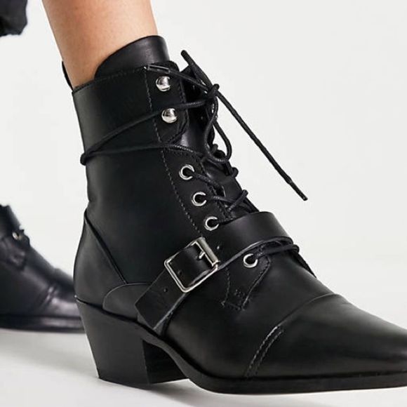 All Saints Katy Leather Ankle Booties Shoes 39 B7 - Picture 4 of 14